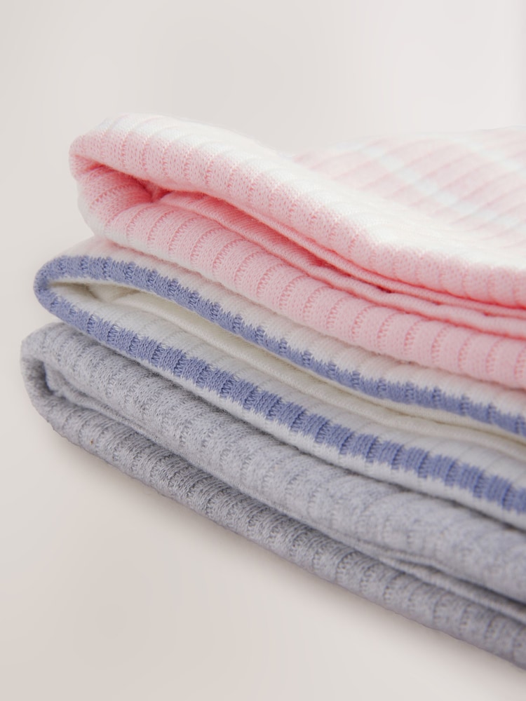 Pink/Grey Baby Beanie 100% Cotton Hats 3 Pack (0-18mths) - Image 6 of 6