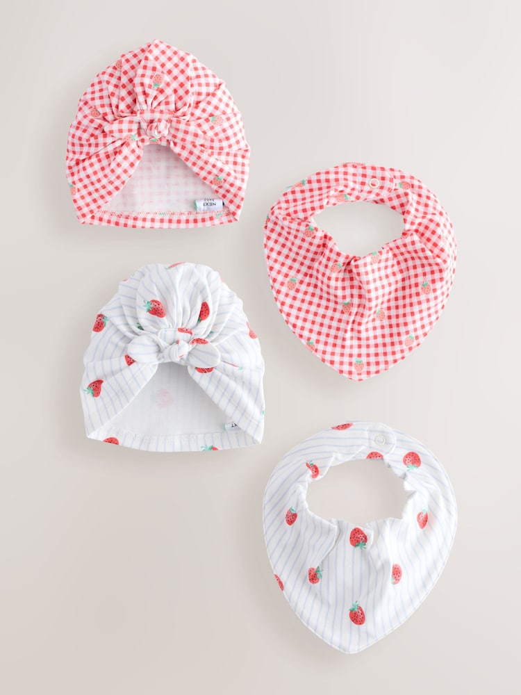 fraise Rouge - Ensemble 4 pièces pour bébé turban et dribble (0mois-2ans) - Image 1 of 8