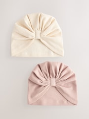Neutral Baby Bow Turban 100% Cotton Hats 2 Pack (0mths-2yrs) - Image 1 of 5