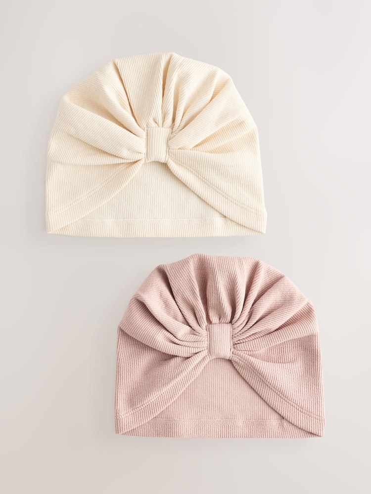 Neutral Baby Bow Turban 100% Cotton Hats 2 Pack (0mths-2yrs) - Image 1 of 5