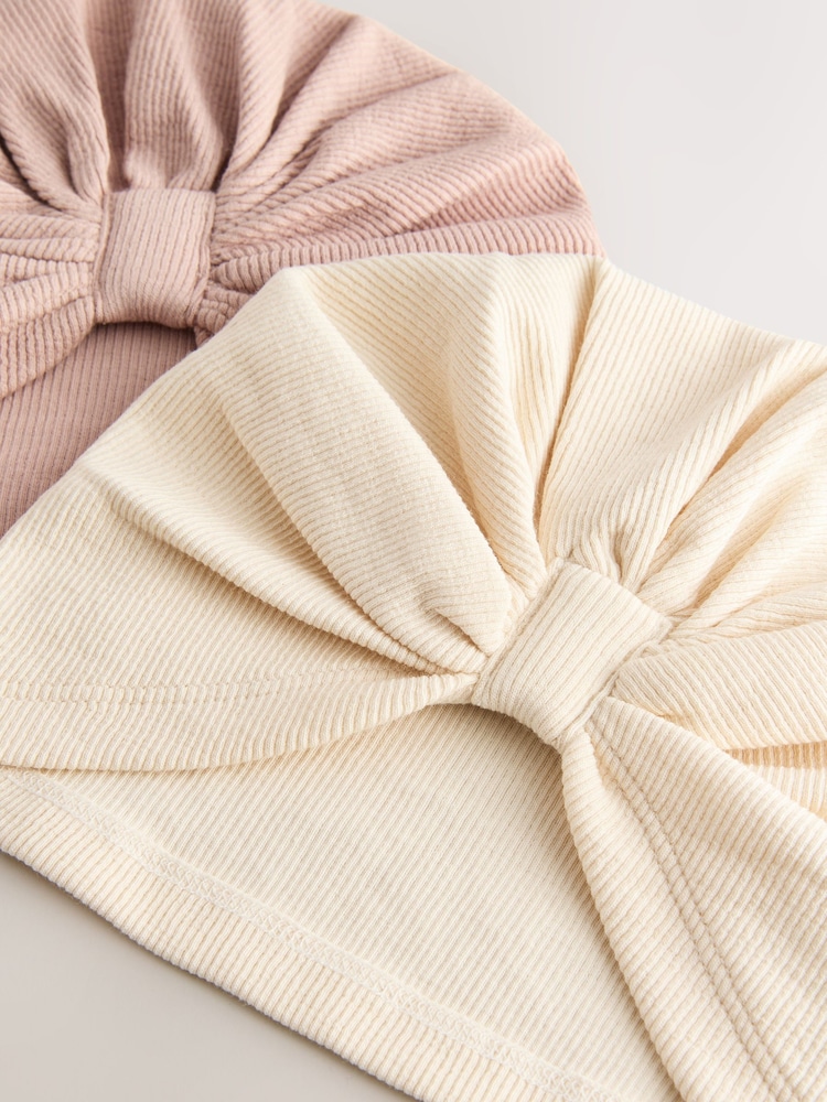 Neutral Baby Bow Turban 100% Cotton Hats 2 Pack (0mths-2yrs) - Image 4 of 5