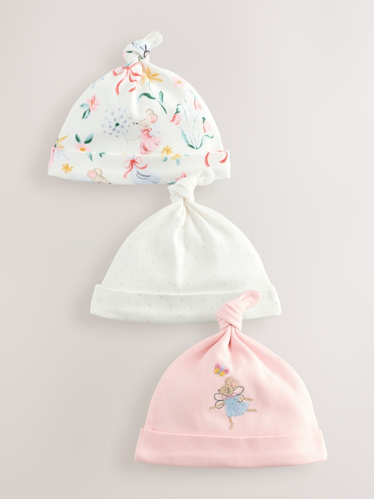 Rosa Mausdesign - Baby Hüte mit Bindung aus 100 % Baumwolle im 3er-Pack (0-18Monate) - Bild 1 von 8