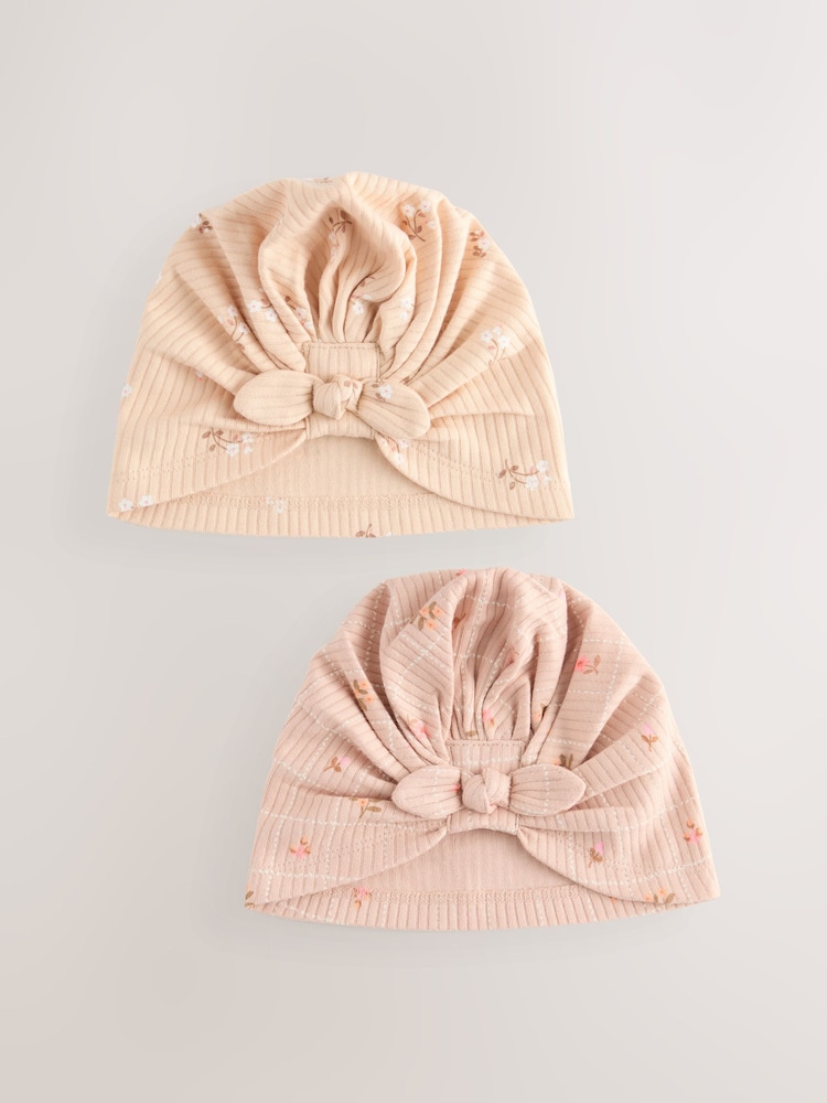 Apricot Ditsy Baby 100% Cotton Turbans 2 Pack (0-18mths) - Image 1 of 5