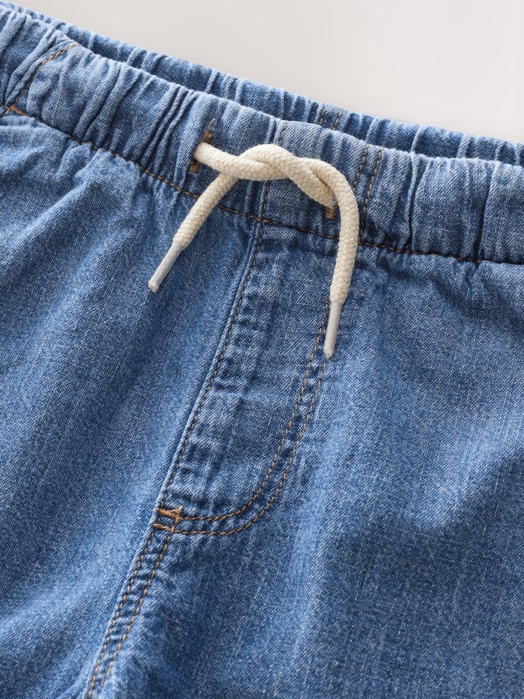 Mid Blue Denim Denim Linen Polo Shorts - Image 2 of 3
