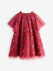 Red Mesh Flower Print  Dress (3mths-7yrs) - Image 2 of 4