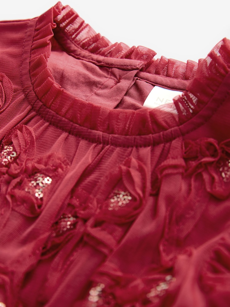 Red Mesh Flower Print  Dress (3mths-7yrs) - Image 4 of 4
