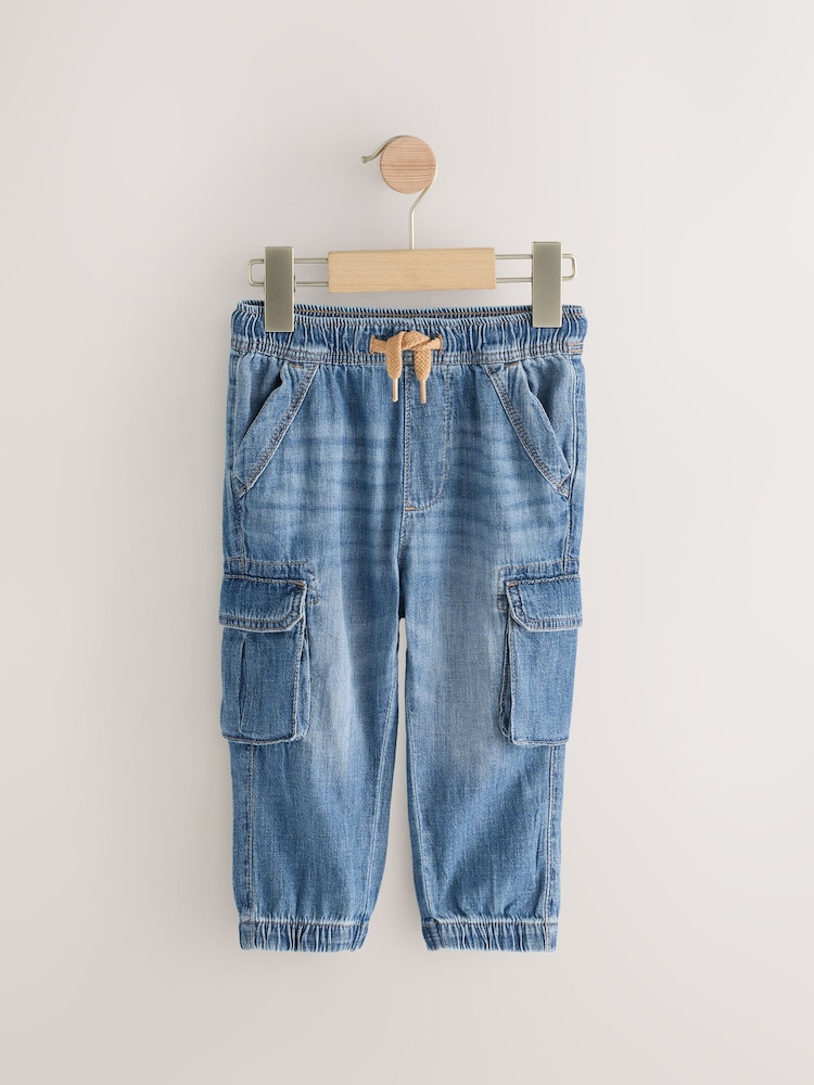 Mid Blue Denim Cargo Linen Trousers - Image 1 of 4