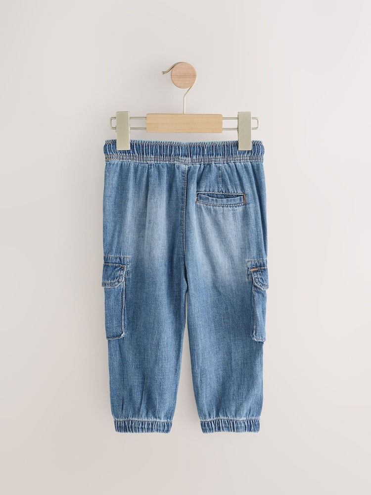 Mid Blue Denim Cargo Linen Trousers - Image 2 of 4