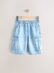 Light Blue Denim Denim Linen Cargo Shorts - Image 1 of 3