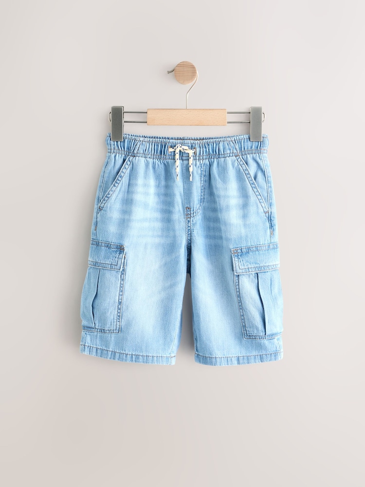 Light Blue Denim Denim Linen Cargo Shorts - Image 1 of 3