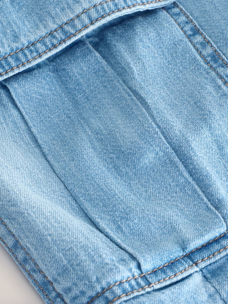 Light Blue Denim Denim Linen Cargo Shorts - Image 3 of 3