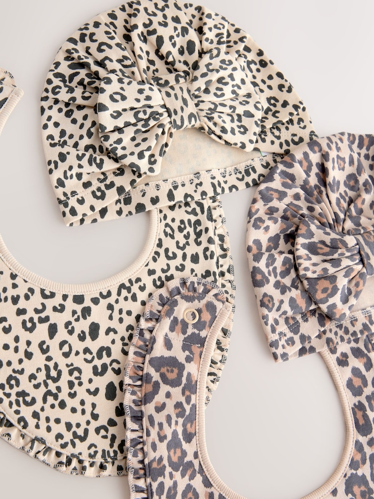 Animal Print Baby Turbans and Dribble Bibs 4 Piece Set (0mths-2yrs) - Image 6 of 7