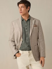 Neutral Cotton Linen Blend Stripe Blazer - Image 1 of 9