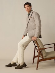Neutral Cotton Linen Blend Stripe Blazer - Image 2 of 9