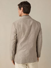 Neutral Cotton Linen Blend Stripe Blazer - Image 3 of 9