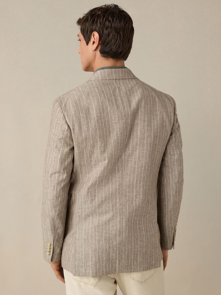 neutre - Blazer rayé en coton et lin mélangés - Image 3 of 9