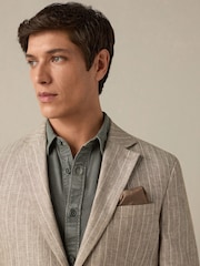 Neutral Cotton Linen Blend Stripe Blazer - Image 4 of 9