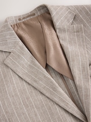 Neutral Cotton Linen Blend Stripe Blazer - Image 8 of 9