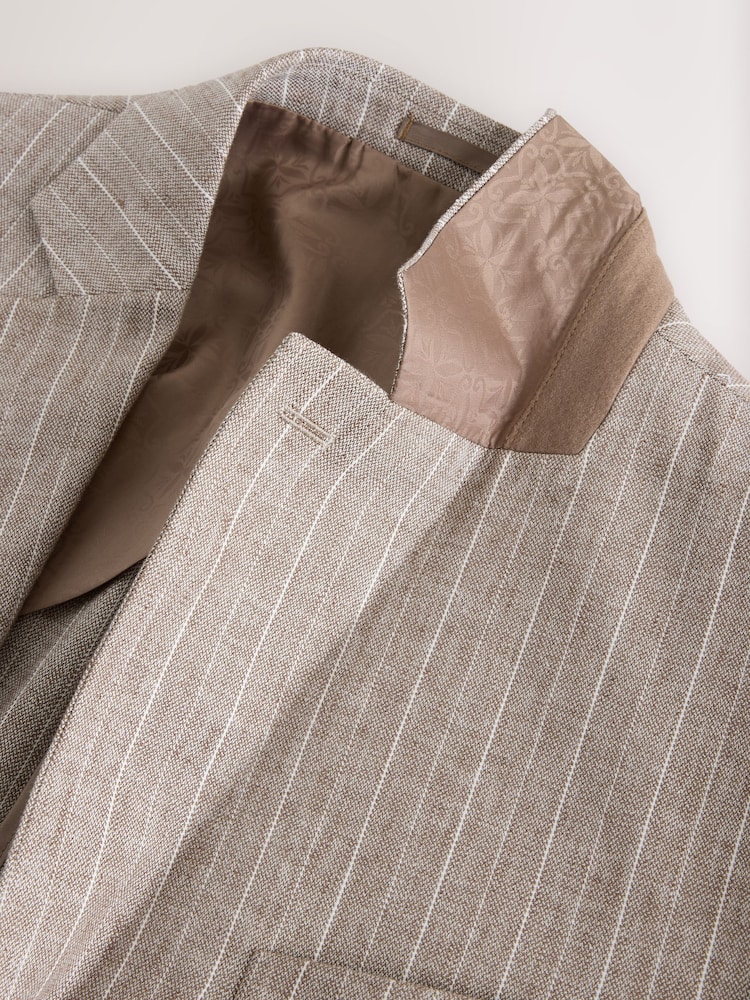 Neutral Cotton Linen Blend Stripe Blazer - Image 9 of 9