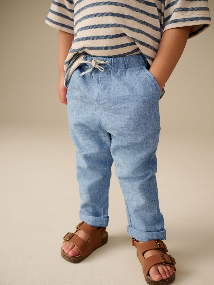 Cambray azul - Pantalones de mezcla de lino (3meses -7años) - Imagen 1 de 8 Cambray azul - Pantalones de mezcla de lino (3meses -7años) - Imagen 1 de 8
