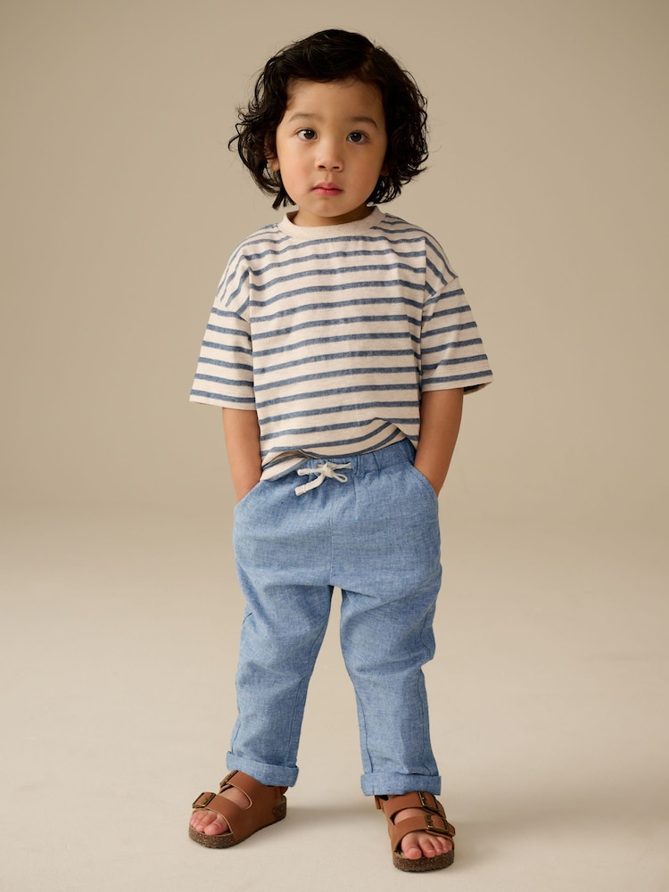 Cambray azul - Pantalones de mezcla de lino (3meses -7años) - Imagen 2 de 8 Cambray azul - Pantalones de mezcla de lino (3meses -7años) - Imagen 2 de 8
