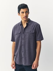Navy Blue Cotton Tencel Blend Short Sleeve Shirt - Image 1 of 8