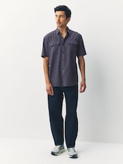 Navy Blue Cotton Tencel Blend Short Sleeve Shirt - Image 2 of 8