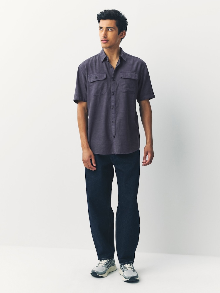 Navy Blue Cotton Tencel Blend Short Sleeve Shirt - Image 2 of 8