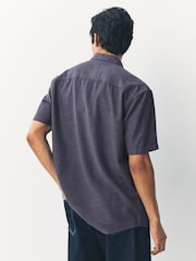 Navy Blue Cotton Tencel Blend Short Sleeve Shirt - Image 3 of 8