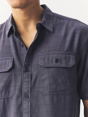 Navy Blue Cotton Tencel Blend Short Sleeve Shirt - Image 5 of 8