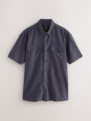 Navy Blue Cotton Tencel Blend Short Sleeve Shirt - Image 6 of 8