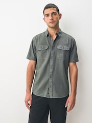 Khaki Green Cotton Tencel Blend Short Sleeve Shirt - Image 1 of 3