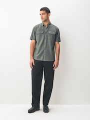 Khaki Green Cotton Tencel Blend Short Sleeve Shirt - Image 2 of 3