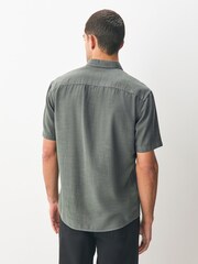 Khaki Green Cotton Tencel Blend Short Sleeve Shirt - Image 3 of 3