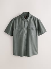 Khaki Green Cotton Tencel Blend Short Sleeve Shirt - Image 6 of 8