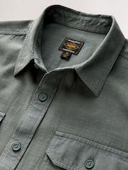 Khaki Green Cotton Tencel Blend Short Sleeve Shirt - Image 7 of 8