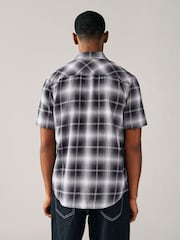 Black & White Short Sleeve Check Twin Pocket Western 100% Cotton Shirt - Image 3 of 8