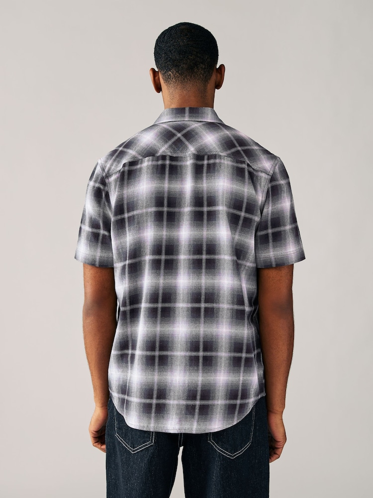Чорно-білий - з коротким рукавом картатий Twin Pocket Western 100% Cotton сорочки - Image 3 of 8