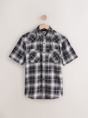 Black & White Short Sleeve Check Twin Pocket Western 100% Cotton Shirt - Image 6 of 8