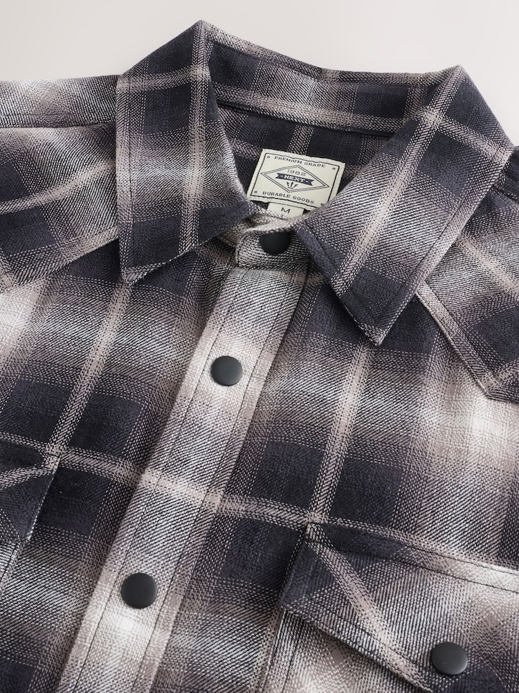 Black & White Short Sleeve Check Twin Pocket Western 100% Cotton Shirt - Image 8 of 8