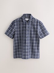 Navy Blue Patchwork Check Short Sleeve Shirt - Image 1 of 3