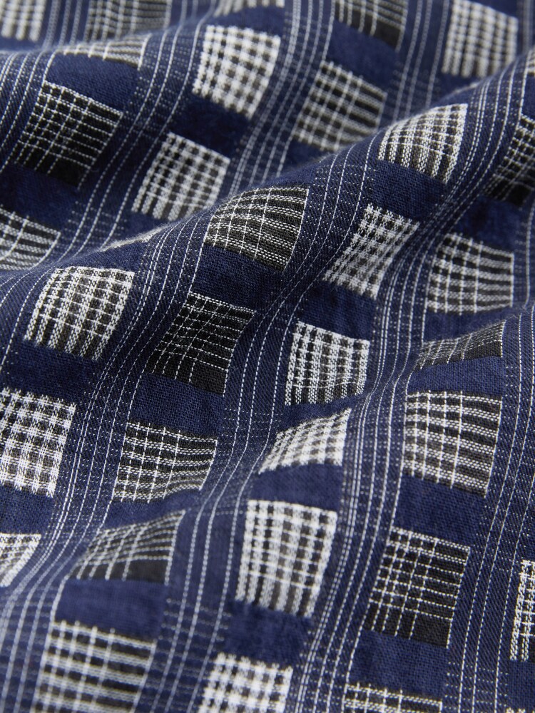 Navy Blue Patchwork Check Short Sleeve Shirt - Image 2 of 3