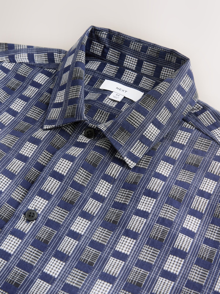 Navy Blue Patchwork Check Short Sleeve Shirt - Image 3 of 3