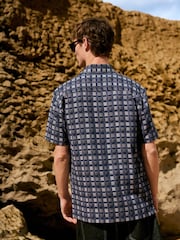 Navy Blue Patchwork Check Short Sleeve Shirt - Image 4 of 7