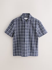 Navy Blue Patchwork Check Short Sleeve Shirt - Image 5 of 7