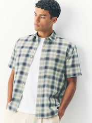 Green 100% Cotton Mineral Short Sleeve Check Shirt - Image 1 of 7