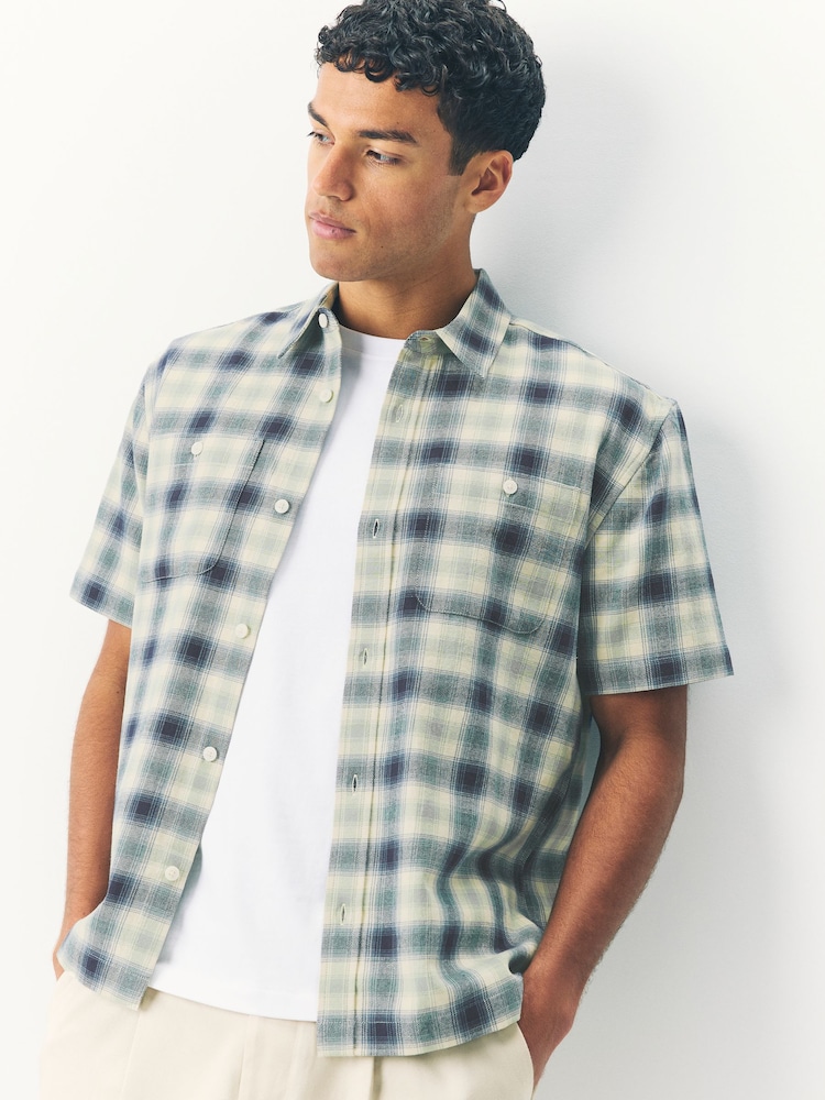 Green 100% Cotton Mineral Short Sleeve Check Shirt - Image 1 of 7