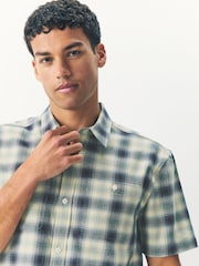 Green 100% Cotton Mineral Short Sleeve Check Shirt - Image 4 of 7