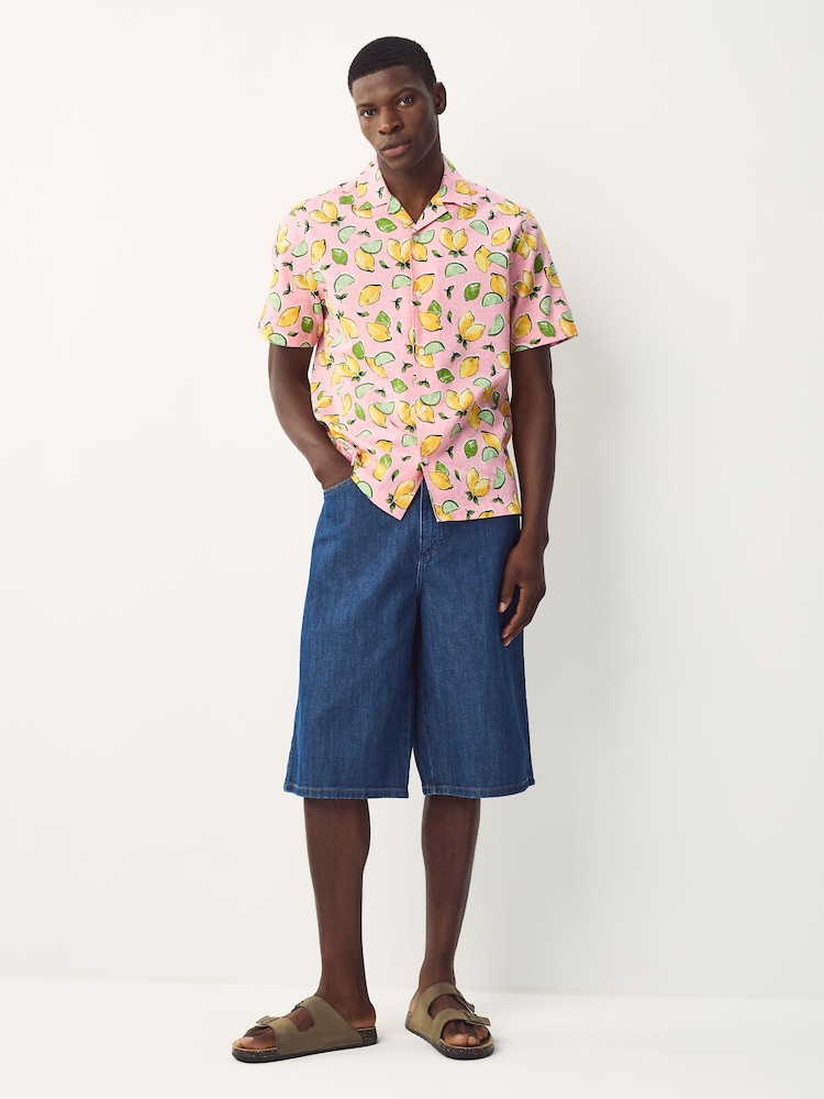 Pink Lemon Fruit Printed Short Sleeve Shirt - Image 2 of 8 Pink Lemon Fruit Printed Short Sleeve Shirt - Image 2 of 8