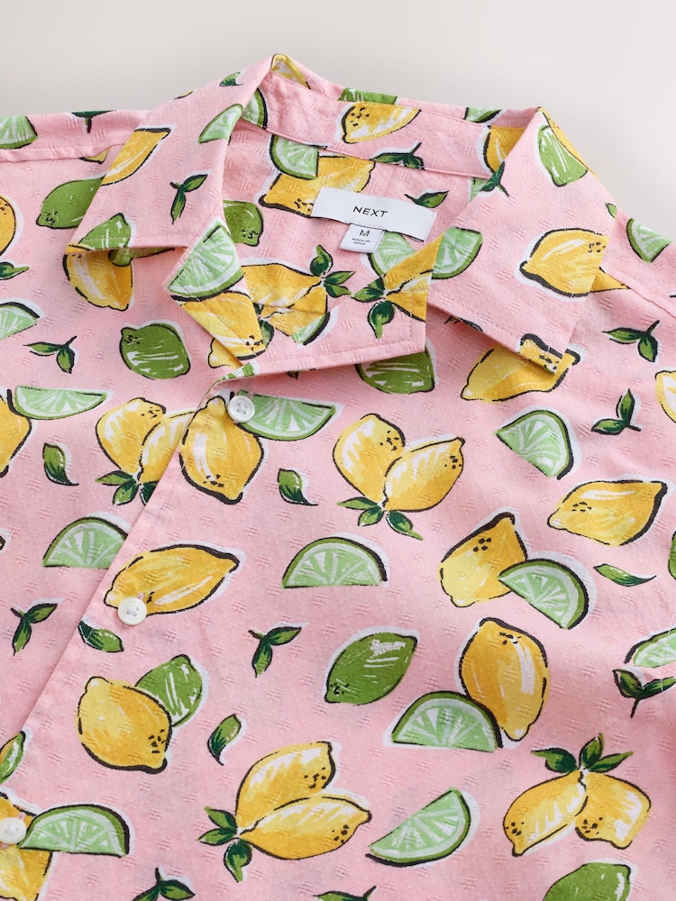 Pink Lemon Fruit Printed Short Sleeve Shirt - Image 8 of 8 Pink Lemon Fruit Printed Short Sleeve Shirt - Image 8 of 8